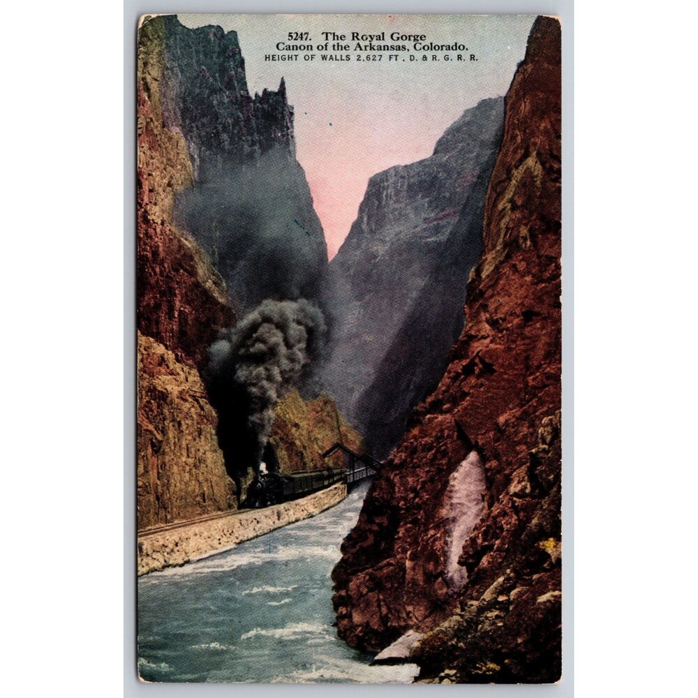 Vintage Postcard Royal Gorge Canon of the Arkansas Colorado 5247 D&RGW RR CO